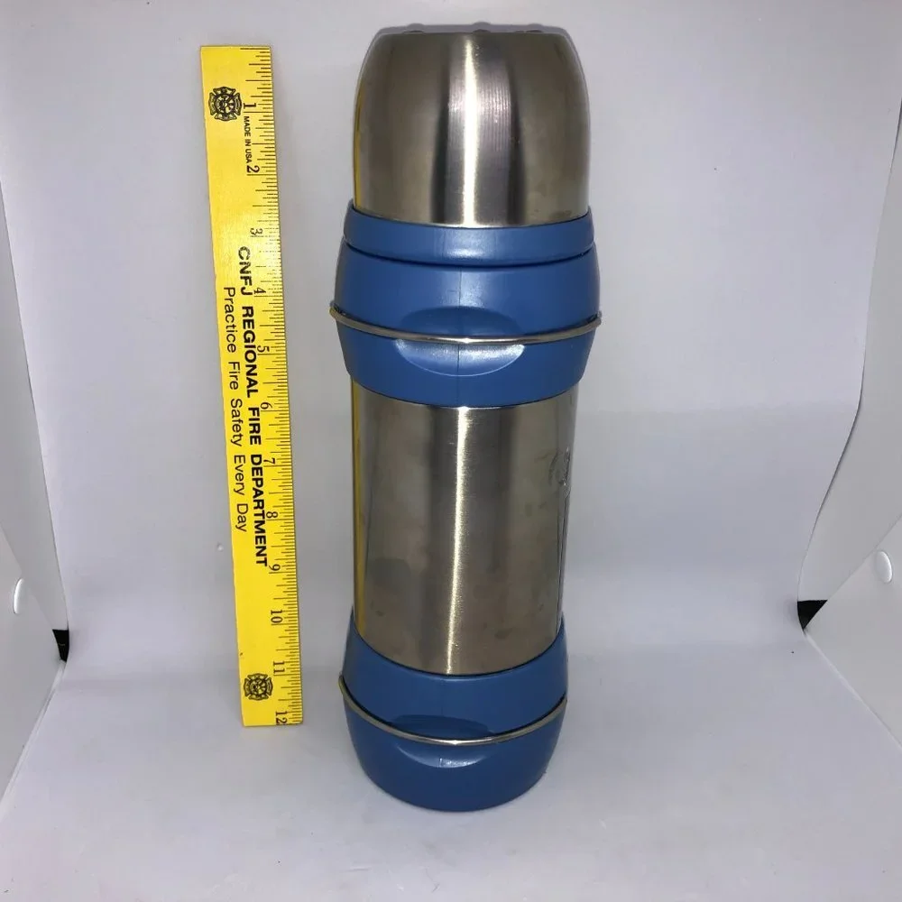 Trudeau Vacuum Insulated 12 HR Thermos‎ Stainless Steel & Blue